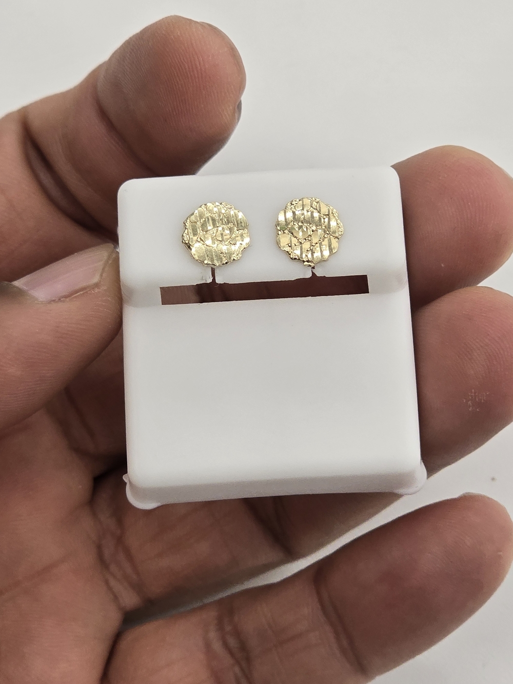 10k Real Gold Textured Round Nugget Stud Earrings - Women Jewelry